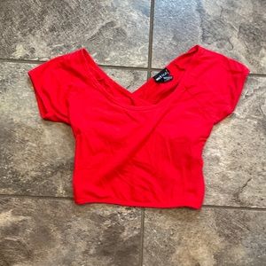 Red Cross-Back Crop-Top